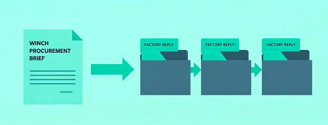 Illustrated RFQ routing map from buyer brief to factory replies